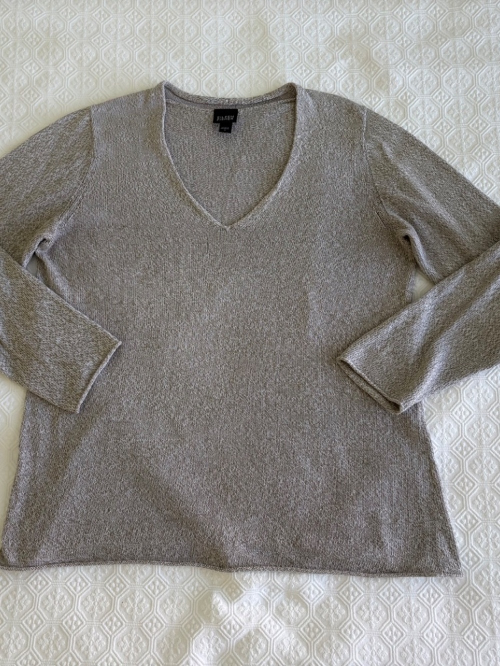 Eileen Fisher 100% Cotton V-Neck Sweater Ivory Beige Lightweight Knit Size S
